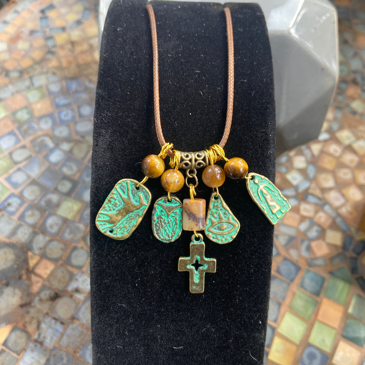Mythological Viking Pagan Bronze Runes & Tiger Eye Necklace