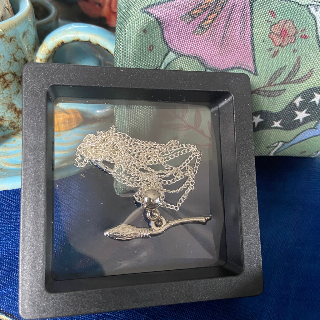 Elegant 925 Silver Witches Broom Pendant – Witch Jewelry Gift