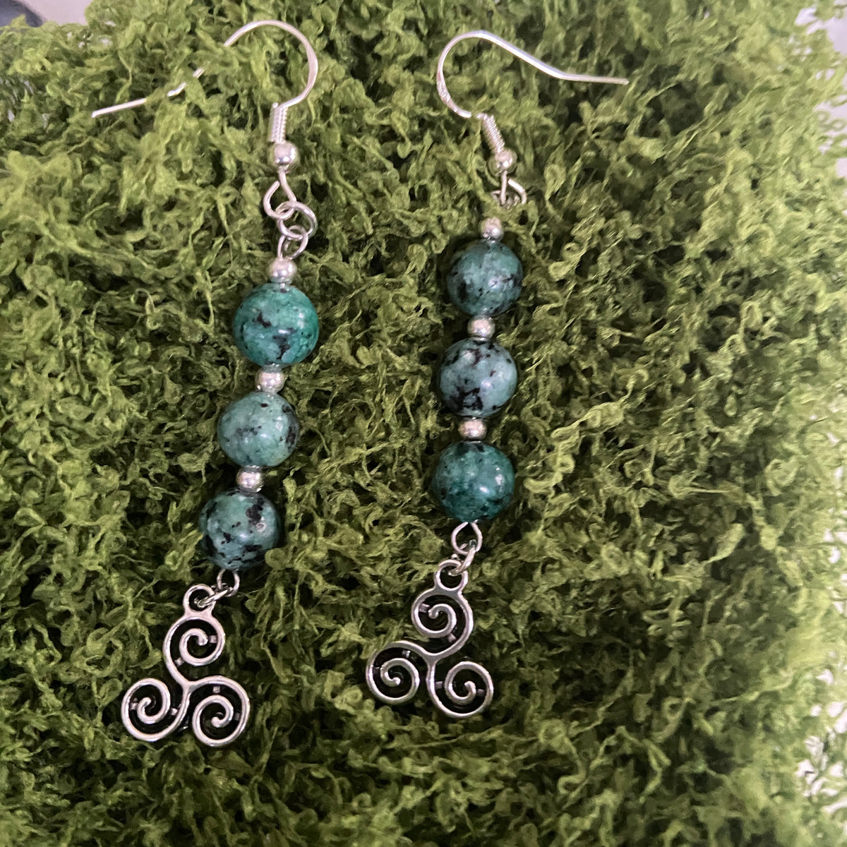 Eternal Spiral Earrings – Silver & Natural Stone | Celtic Symbol of Endless Growth