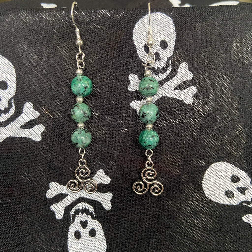 Eternal Spiral Earrings – Silver & Natural Stone | Celtic Symbol of Endless Growth