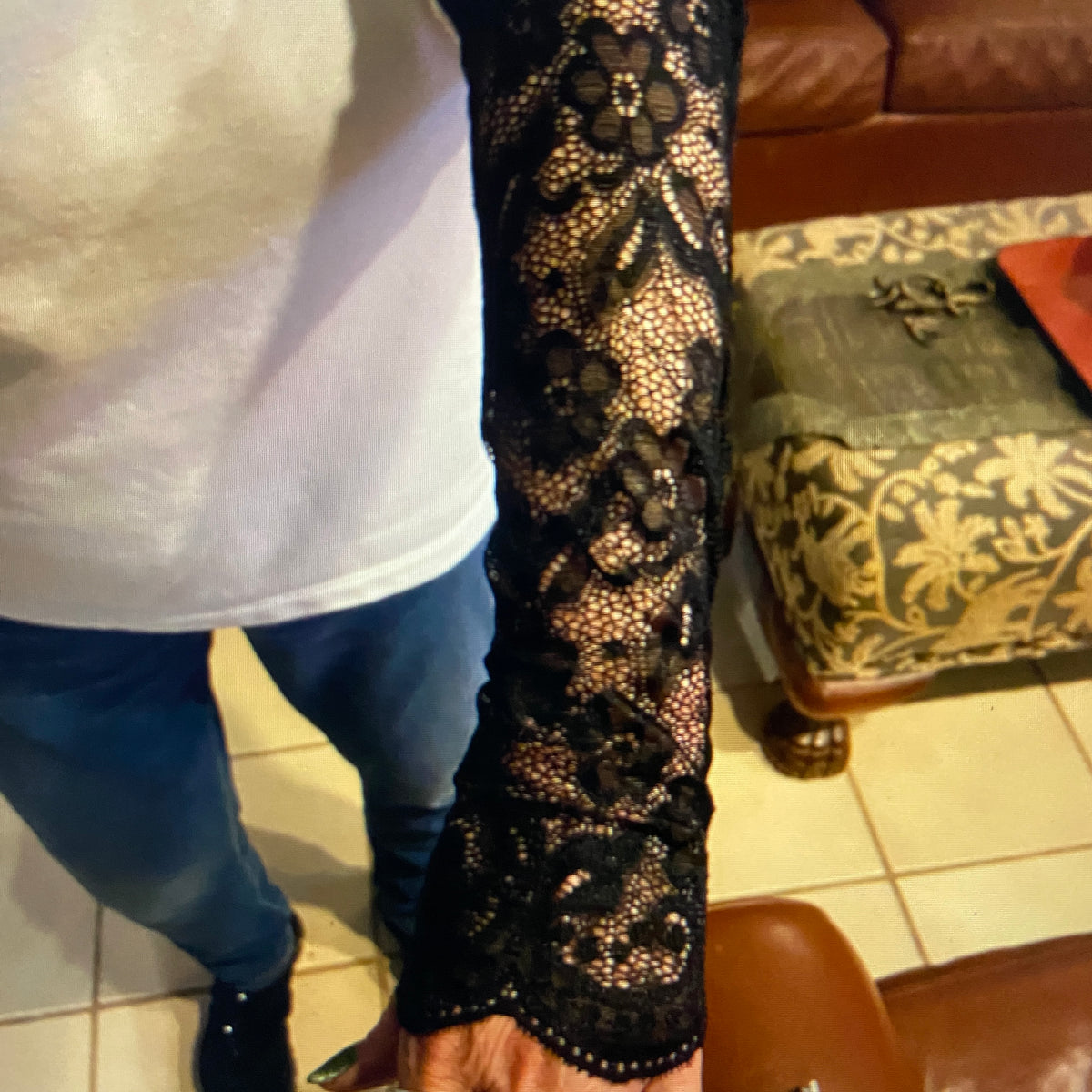 Gothic Black Stretch Lace Sleeves – Wrist to Elbow | Dark Elegance for Every Day