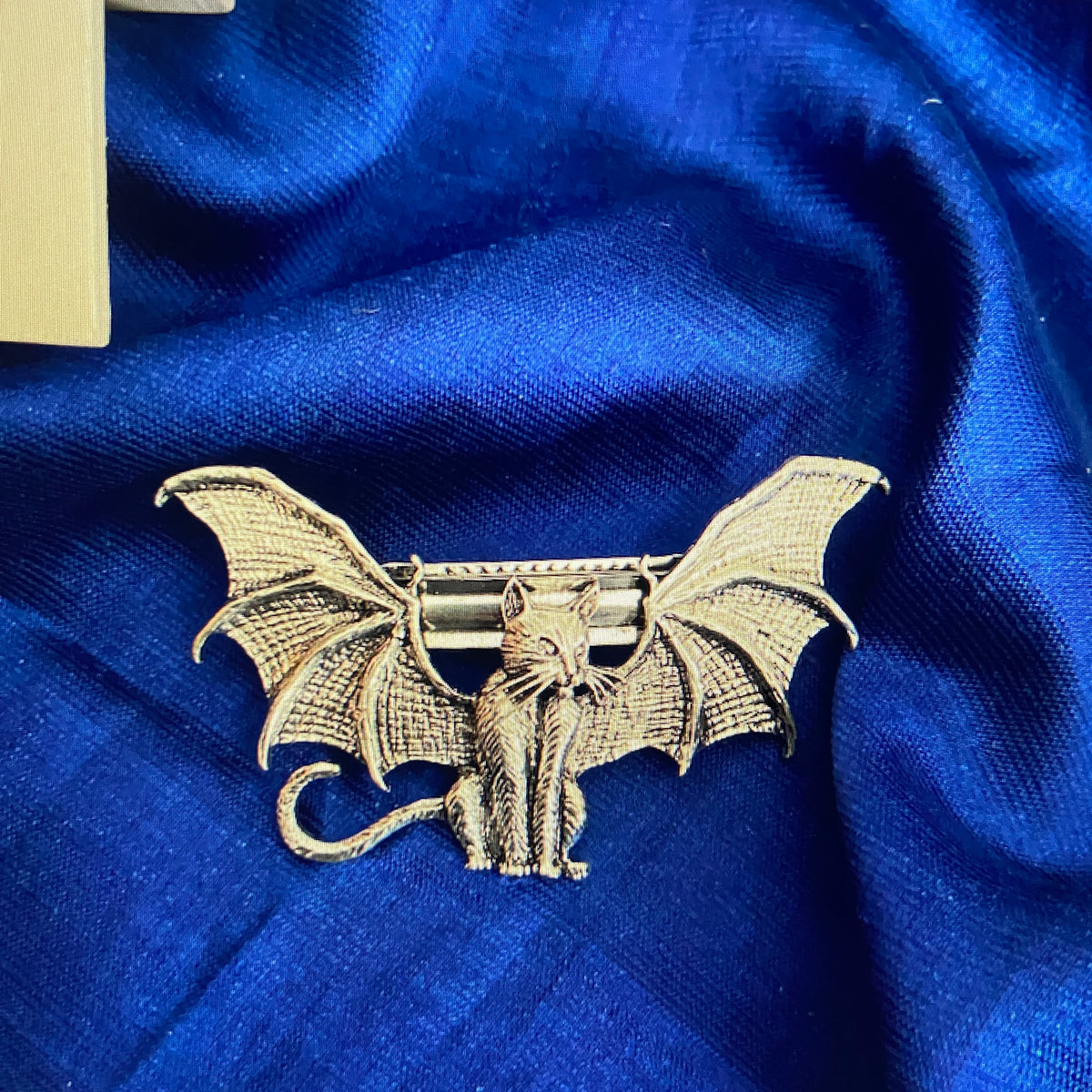 Winged Cat Barrette – Antiqued Silver Gothic Hair Clip | Dark Aesthetic