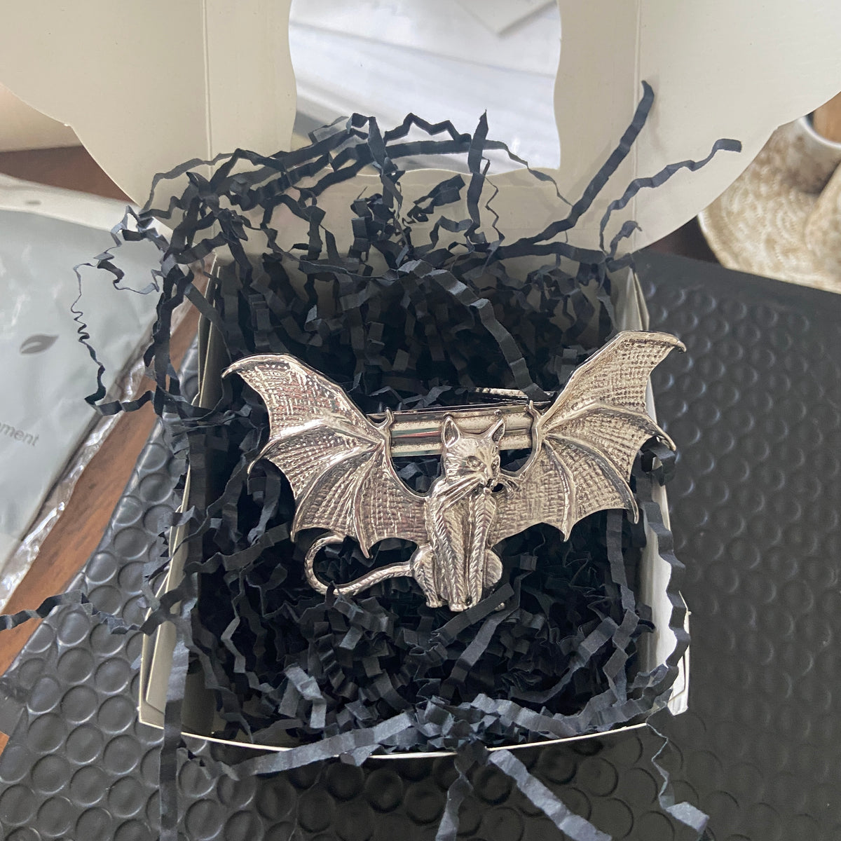 Winged Cat Barrette – Antiqued Silver Gothic Hair Clip | Dark Aesthetic