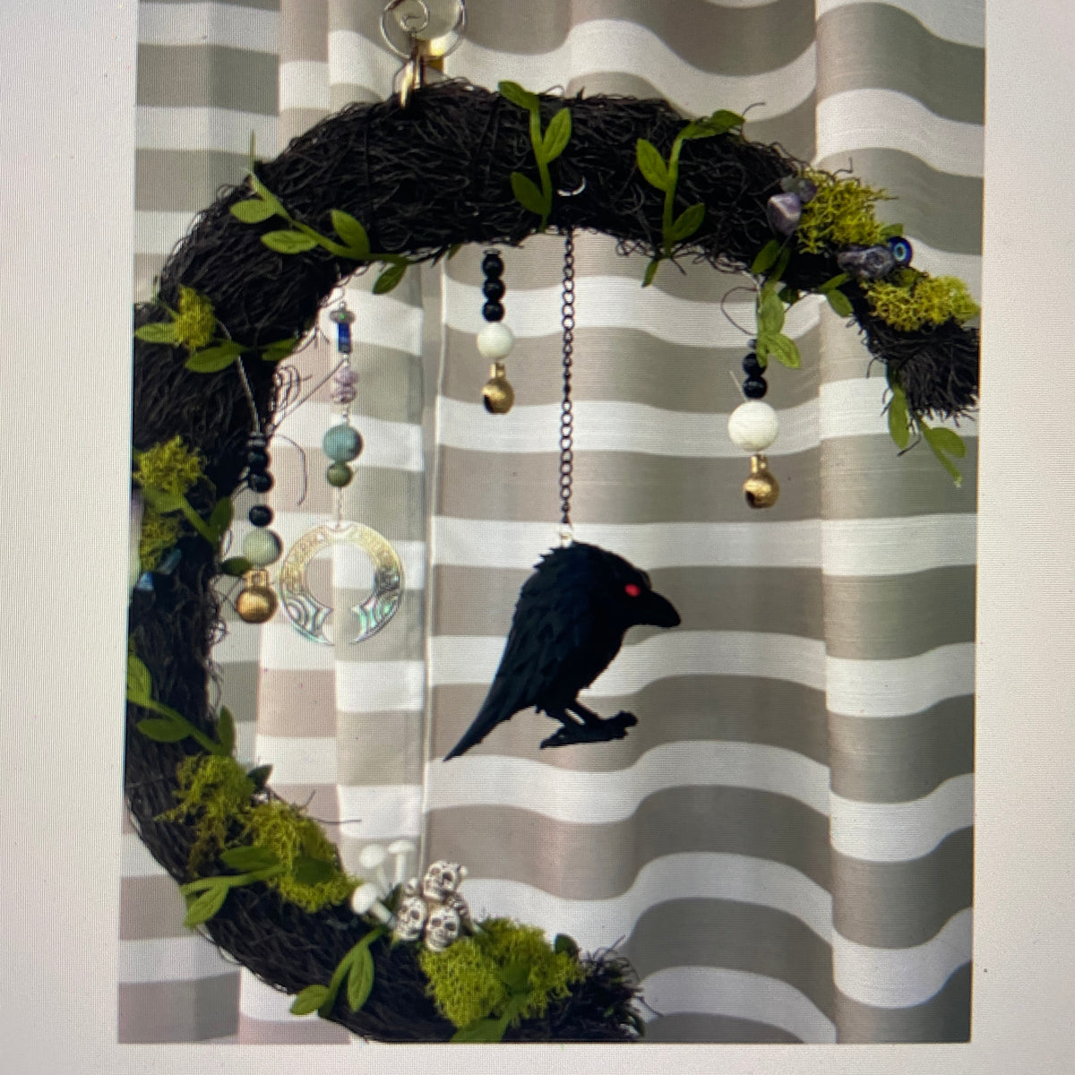 Sacred Crow Hanging Spell Wreath – Witchy Viking Wall & Door Decor