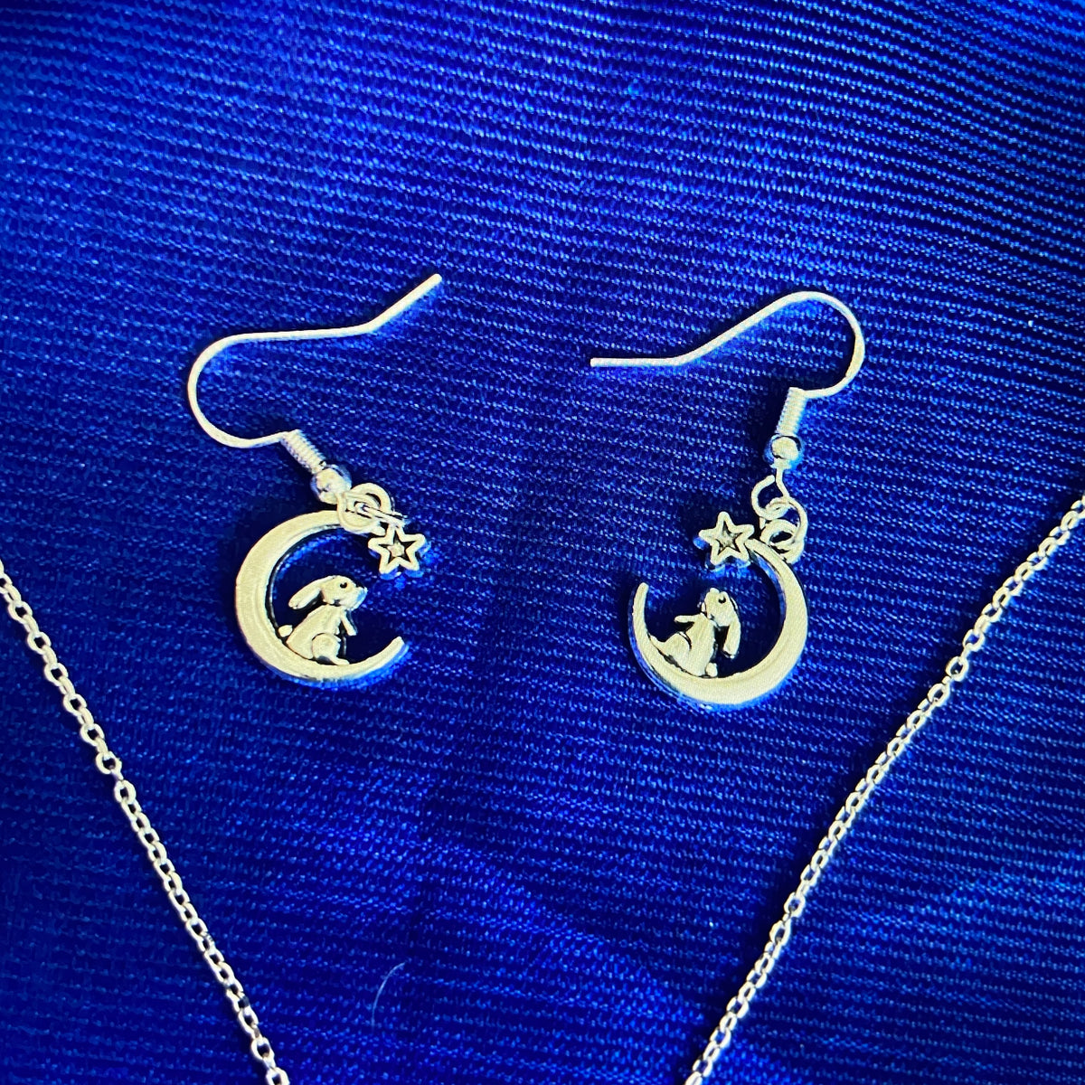 HARE & THE CRESCENT MOON Charm NECKLACE AND EARRING SET