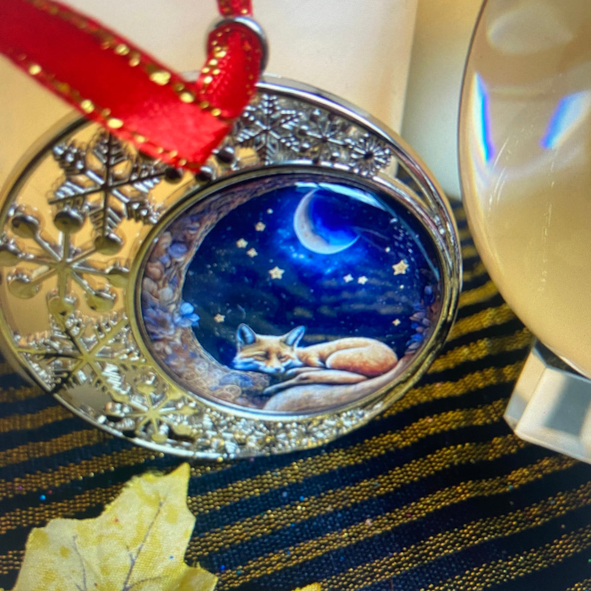 SLEEPING FOX & CRESCENT MOON ORNAMENT