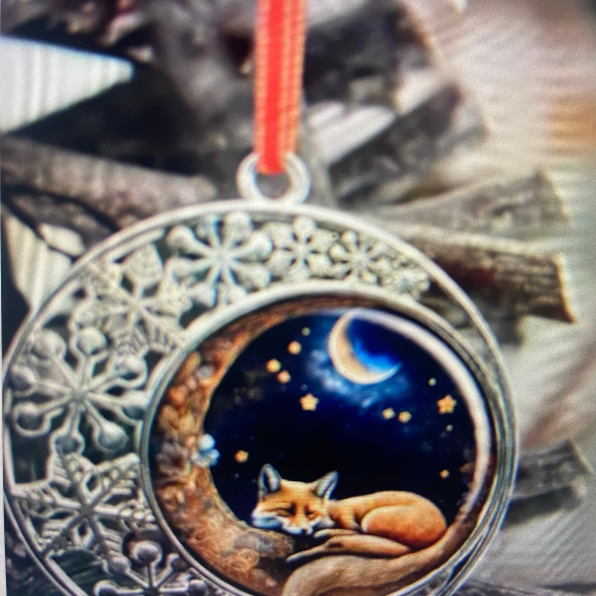 SLEEPING FOX & CRESCENT MOON ORNAMENT